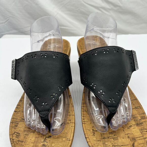 Vionic Womens Anitra Black Leather Wedge Thong Cork Sandals Flip Flops Size 11 - Picture 6 of 16